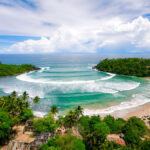 Aerial view of Hiriketiya beach on Sri Lanka's south coast, close to The Nest Sri Lanka.