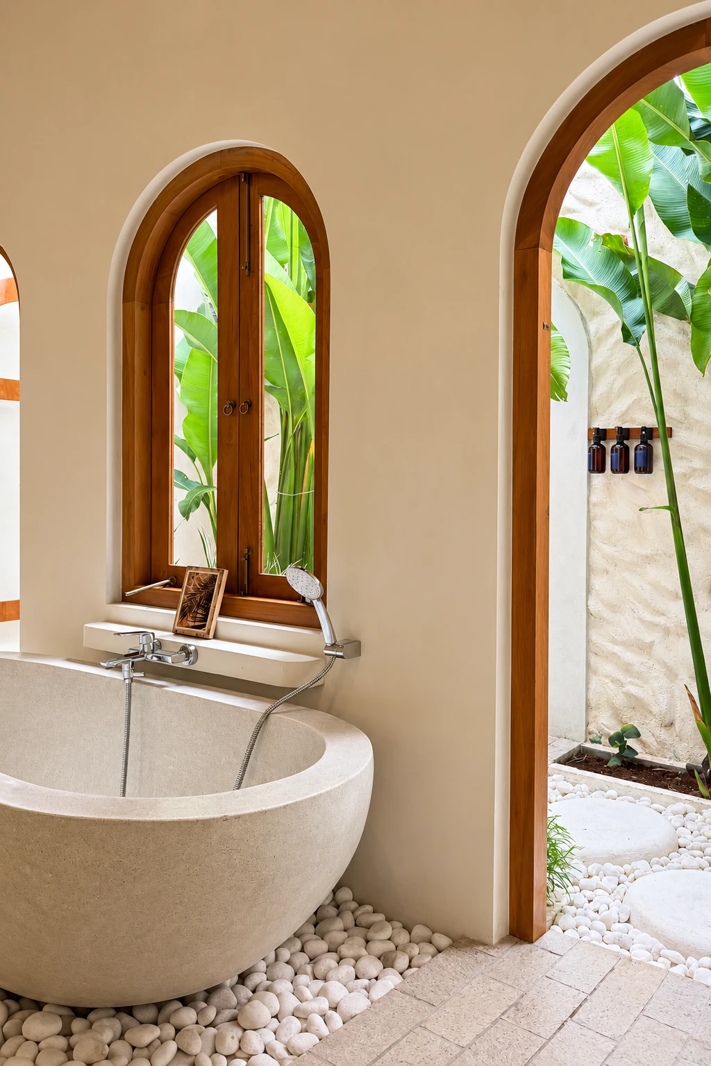 A indoor handmade bathtub in the master ensuite bathroom at The Nest Sri Lanka
