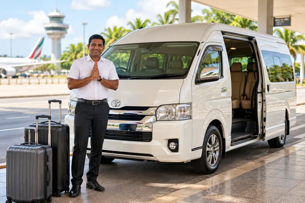 Pre booked vans and drivers for transporting guests from arrival airport in Colombo to the south.