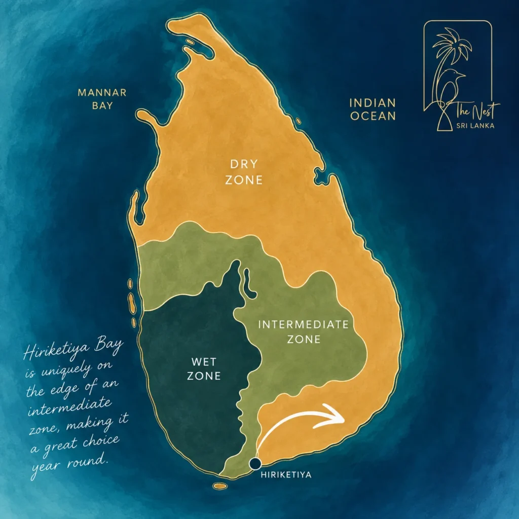 Best time to visit Hiriketiya, rainfall map of Sri Lanka.