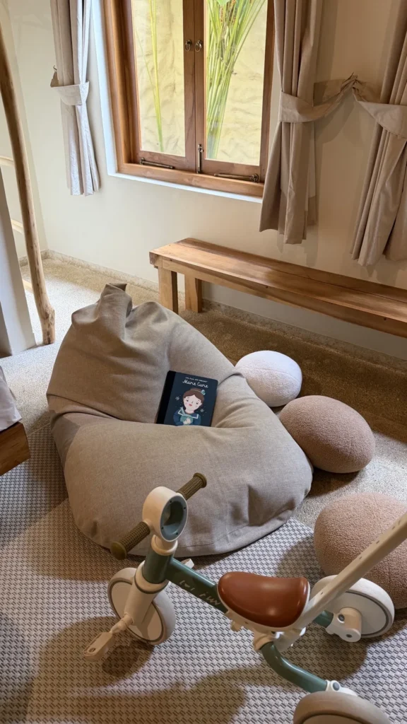 Quiet time in the family room with cozy bean bags, books and chill out spaces for young and old.