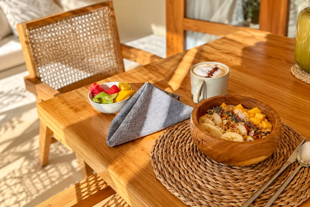 Tropical breakfast served daily in your private villa.