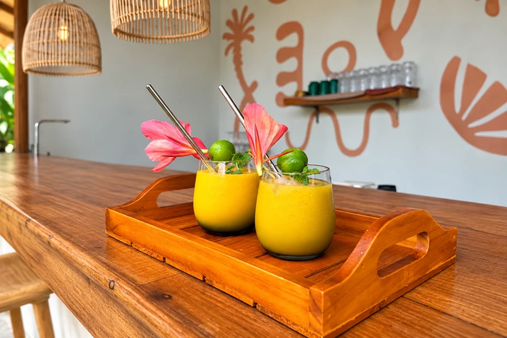 Refreshing welcome drinks prepared at the private villa with chef.