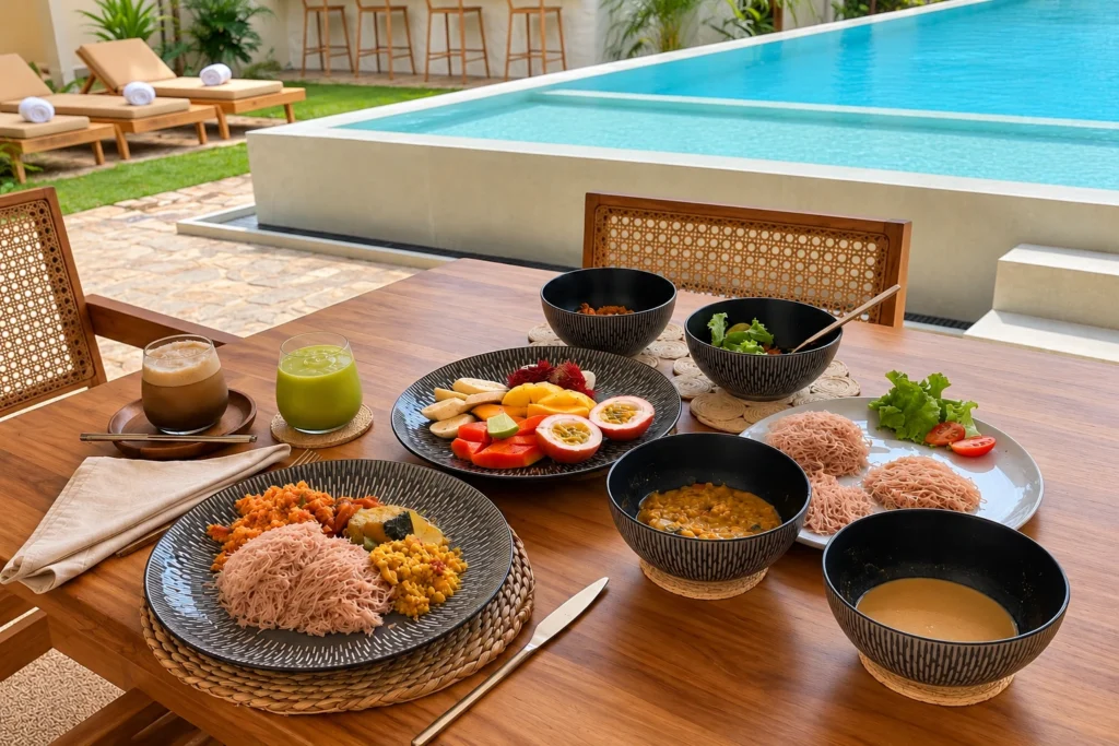 Freshly prepared Sri Lankan breakfast at the villa with chef. 